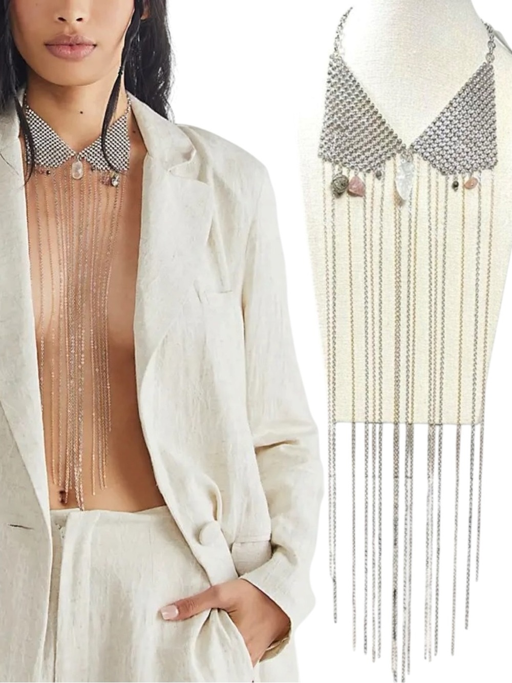 Free People Ariana Ost No Halo Body Chain NWT Necklace Fringe Bohemian Festival